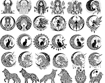 Celestial Boho SVG Bundle: Moon, Fairy, Unicorn Clipart (Commercial Use)