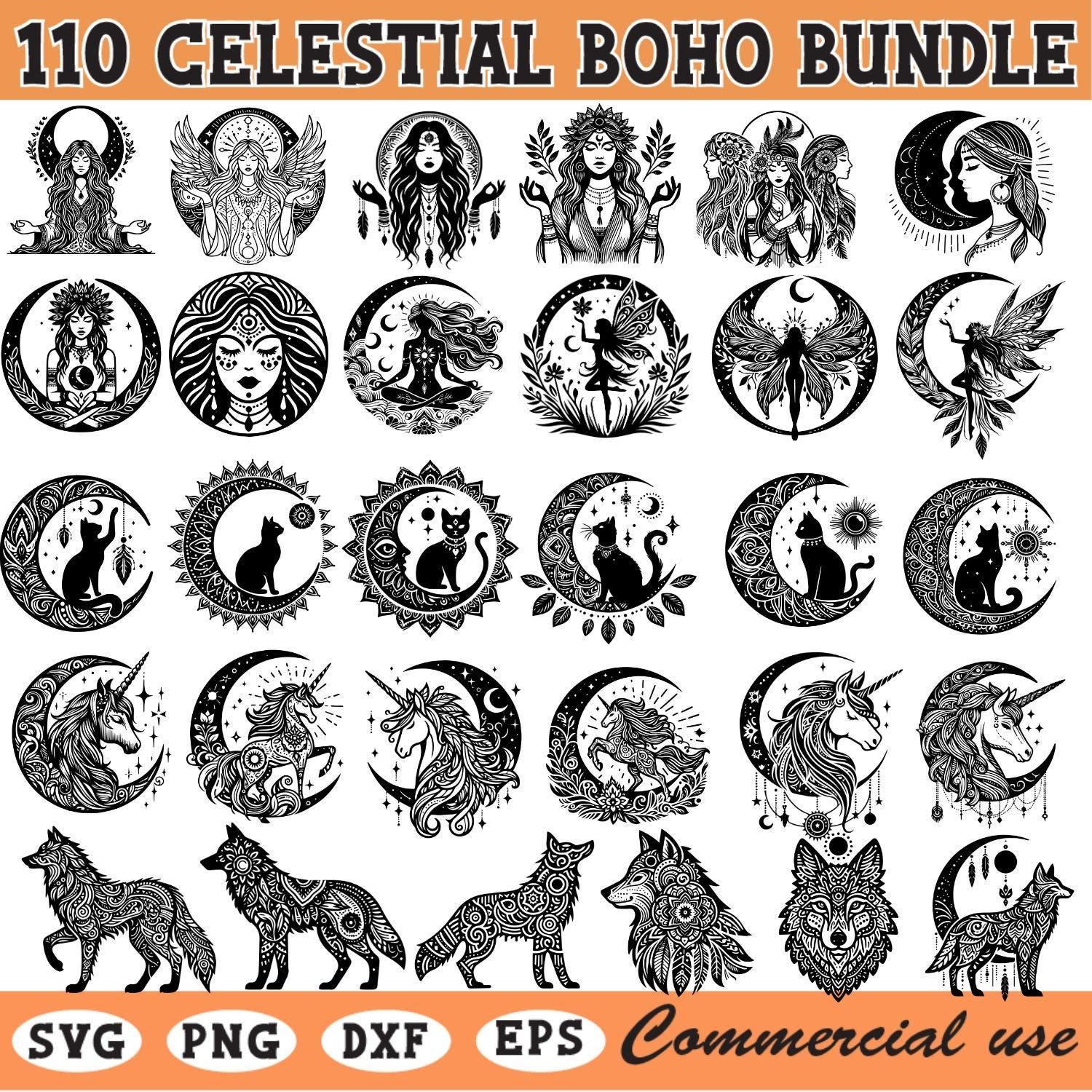 Celestial Boho SVG Bundle: Mond, Fee, Einhorn Clipart (Kommerzielle Nutzung)