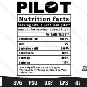 Pilot svg - pilot nutrition facts Airplane art cut file instant digital download
