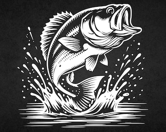 Bass Fischen svg - Bass Fisch springen aus dem Wasser png, eps, dxf, Dateien sofort digitaler Download