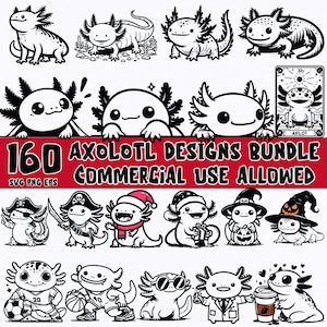 Lustiges Axolotl Bundle SVG PNG EPS Bundle für Handwerk | Niedliche Axolotl Designs für Cricut | Kommerzielle Nutzung sofort digitaler Download