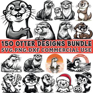 Otter SVG Bundle Süß Otter Clipart PNG DXF Digital Download Otter Vektor Kunst Wildtier Silhouette Cartoon Otter Cricut-Dateien