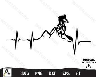 mountainbike SVG - MTB hartslag fietsen SVG clipart instant digitale download