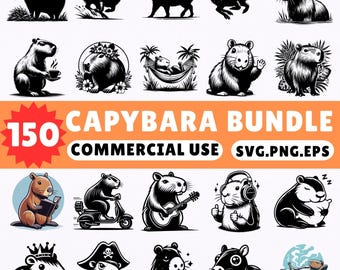 150 Capybara SVG Bundle | Cute Capybara Clipart  Files | Funny Capybara Vector Designs | Commercial Use
