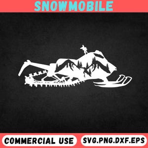 スノーモービル SVG - スノーモービル山の美しいシルエット SVG、DXF、EPS、PNG、SVG、ファイル形式 商用利用可 デジタルダウンロード