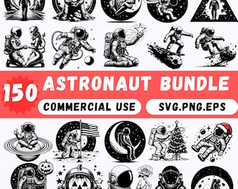 Conjunto de 150 cliparts espaciais em formato SVG de astronauta | Arquivos PNG EPS de astronauta cósmico para adesivos de sublimação Cricut para uso comercial