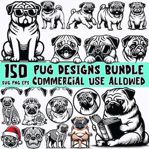 Pug SVG Bundle | Cute Pug Dog Clipart Set for Cricut, Silhouette | Pug Lover Gifts | Digital Download | Commercial Use | PNG EPS Files