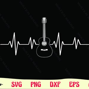 Akoestische gitaar svg, gitarist svg - Heartbeat, gitaar svg ontwerp voor cricut silhouet, digitale download