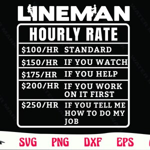 Lineman svg - lineman hourly rate Electrician art cut file instant digital download