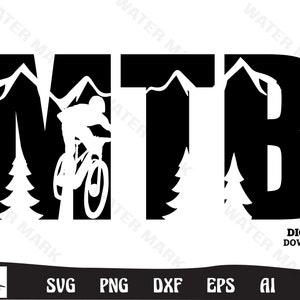 Mountainbike svg - cooler mtb Silhouette Berg und Bäume Radfahren svg Clipart sofortiger digitaler Download