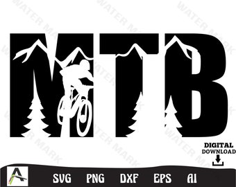Mountainbike SVG: MTB-silhouet, bomen clipart (digitale download)