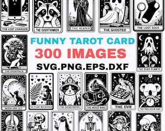 Funny Tarot Card Bundle 300 Images SVG PNG EPS Hilarious Fortune Teller Tarot Clipart | Commercial Use Digital Tarot Designs