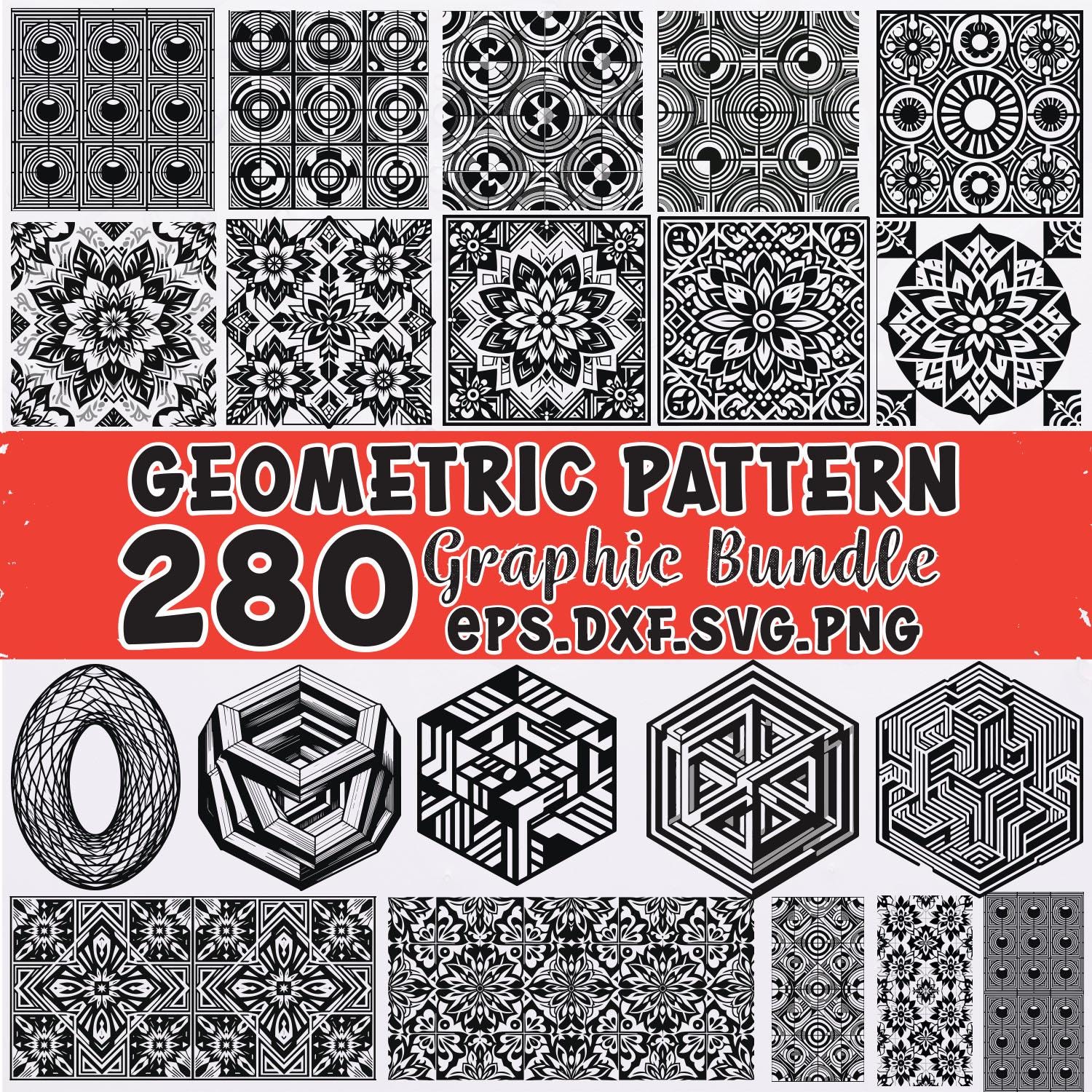 Paquete SVG de patrones geométricos – 280 mosaicos mandala para corte láser, Cricut, CNC, Glowforge y arte mural