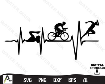 Triathlon svg - triathlon funny heartbeat triathlete cut file instant digital download