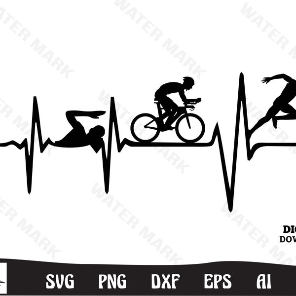 Triathlon svg - triathlon funny heartbeat triathlete cut file instant digital download