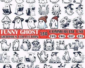 Funny Ghost Clipart Bundle: 150 Halloween SVG Graphics (Commercial Use Digital Download
