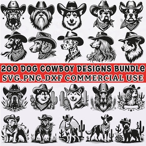 200 Dog Cowboy SVG Bundle, Western Dog Clipart, Cowboy Hat Dog PNG, Country Dog Digital Download, Farm Ranch Puppy DXF, Sublimation Cricut
