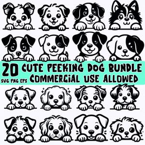 Cute Peeking Dog SVG Bundle | Adorable Dog Clipart Pack for Crafters | Commercial Use Allowed | Dog Face Cut Files | Png Svg and Eps Set