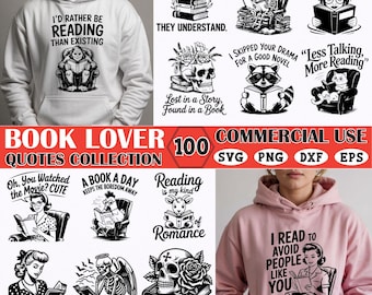 Book Lover Quotes SVG Bundle: 100 Reading Designs, Commercial Use