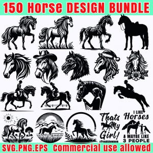 Horse Design Bundle SVG PNG EPS | Horse Silhouette Clipart for Cricut, Equestrian Svg Designs, Horse Riding Digital Files | Commercial Use