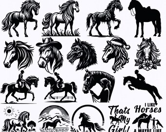 Horse Silhouette Clipart: Equestrian SVG Design Bundle (Commercial Use)