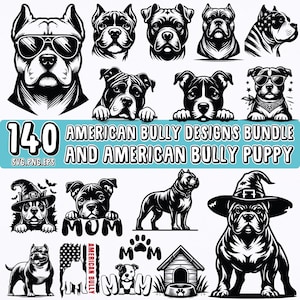 140 American Bully Designs Bundle, Cane SVG PNG EPS, American Bully Puppy Clipart, Pitbull Dog Vector, Mamma amante dei cani, Adesivo per cani di Halloween