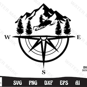Snowmobile svg - Snowmobile Mountain Compass art cut file clipart instant  digital download