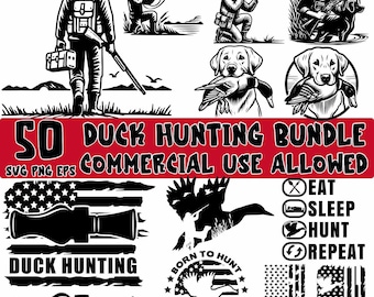 Duck Hunting SVG Bundle - Vintage Hunter Clipart, Dog and Duck Silhouettes, Eat Sleep Hunt Design, Hunting Decals for DIY Projects