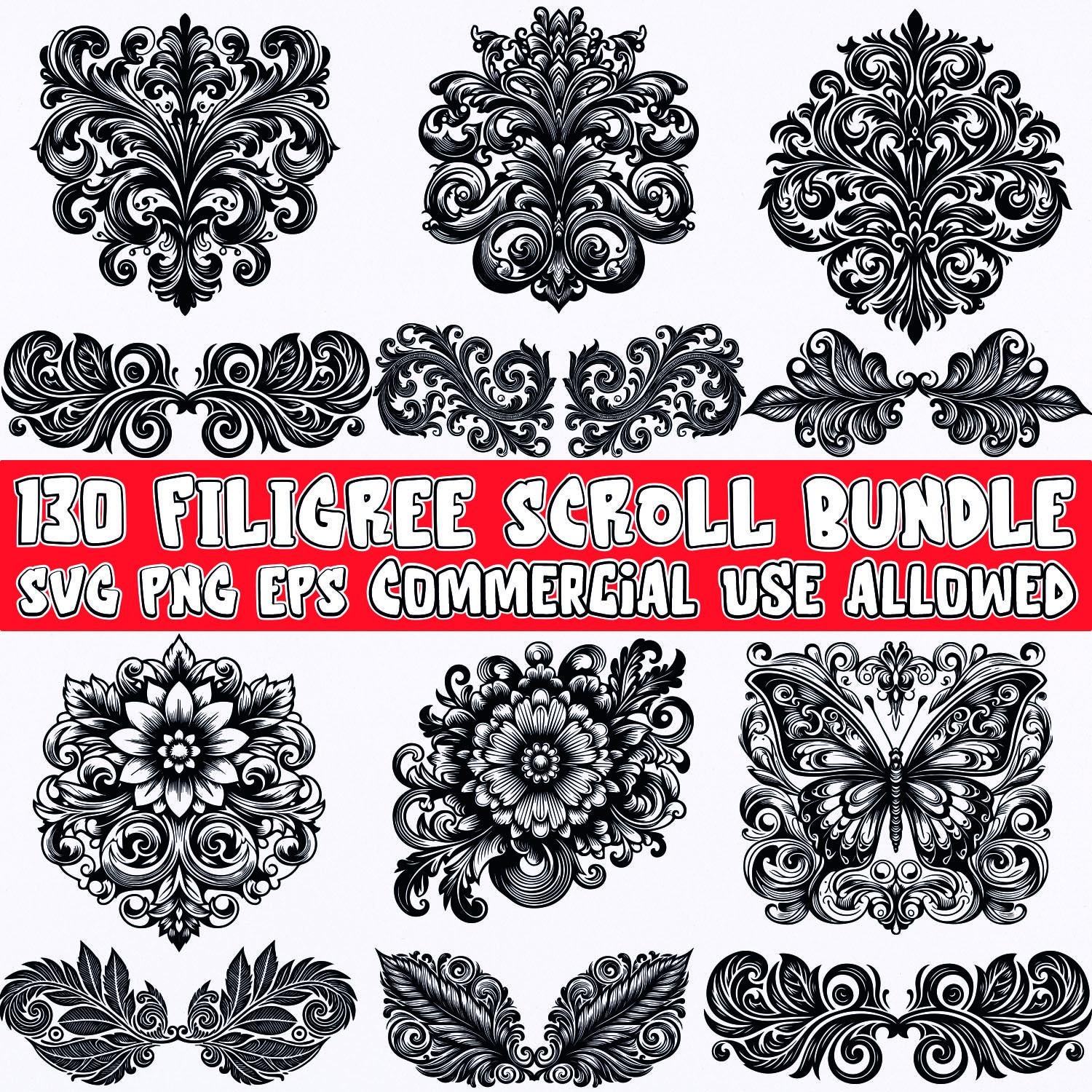 Filigree Scroll SVG Bundle | Filigree Scroll Ornamental Flourish ...
