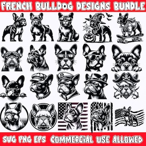130 Französische Bulldogge SVG Bundle | Niedliche und stilvolle Frenchie Clipart | Hunde Liebhaber Designs | Kommerzielle Nutzung | PNG EPS Digitale Dateien für das Handwerk