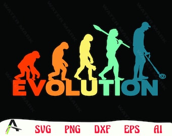 Metal detector svg - metal detecting evolution stile retrò treasure hunting art download digitale istantaneo
