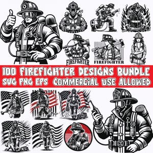 Firefighter Designs Bundle SVG PNG EPS | Firefighter Clipart for Cricut | Firefighter Sublimation Graphics | Commercial Use Files