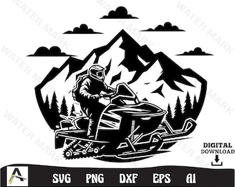 Snowmobile svg - snowmobile black art cut file clipart instant  digital download