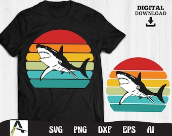 Shark svg file - cool shark retro style sublimation cut file clipart instant digital download