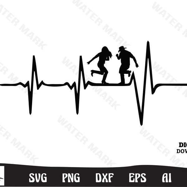 Line dancing svg - line dance heartbeat funny art cut file instant digital download