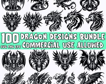 Dragon SVG Bundle: Tribal Tattoo Designs, Clipart (Commercial Use)