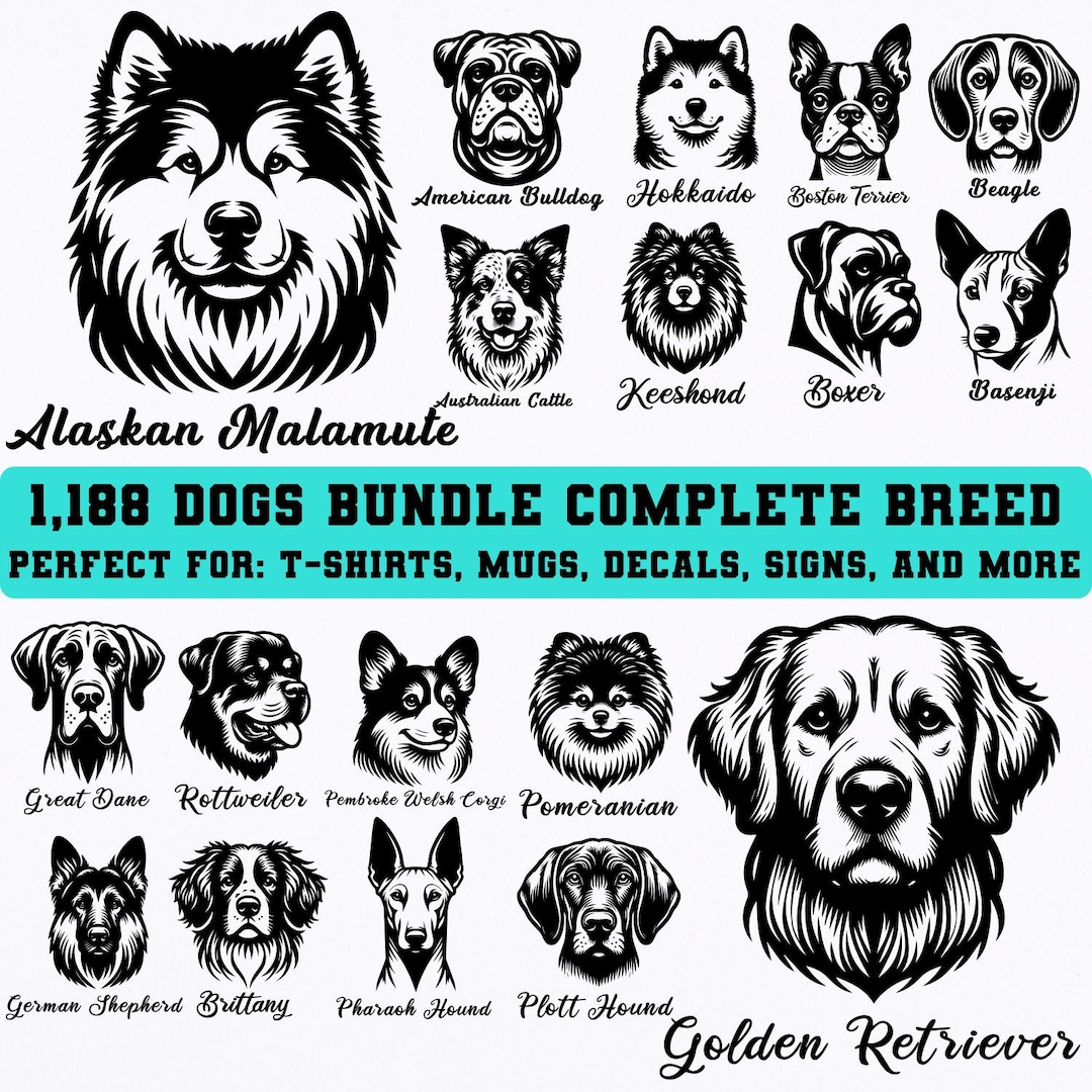 Dog Breeds SVG Bundle: 1,188 Customizable Designs (digital Download) - Etsy