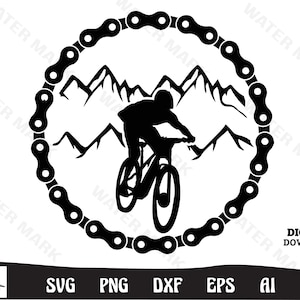Mountainbike svg - coole Kette und Berg Silhouette Radfahren svg Clipart sofortiger digitaler download