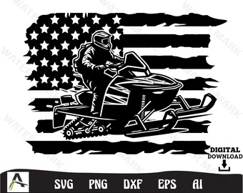 Snowmobile svg - snowmobile american flag art cut file clipart instant  digital download