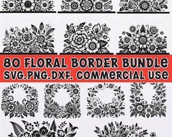 Floral Border SVG Bundle: Flower Frame Clipart, Commercial Use (Digital Download)