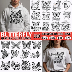 Butterfly Quotes SVG Bundle: 110 Inspirational Sayings, Commercial Use