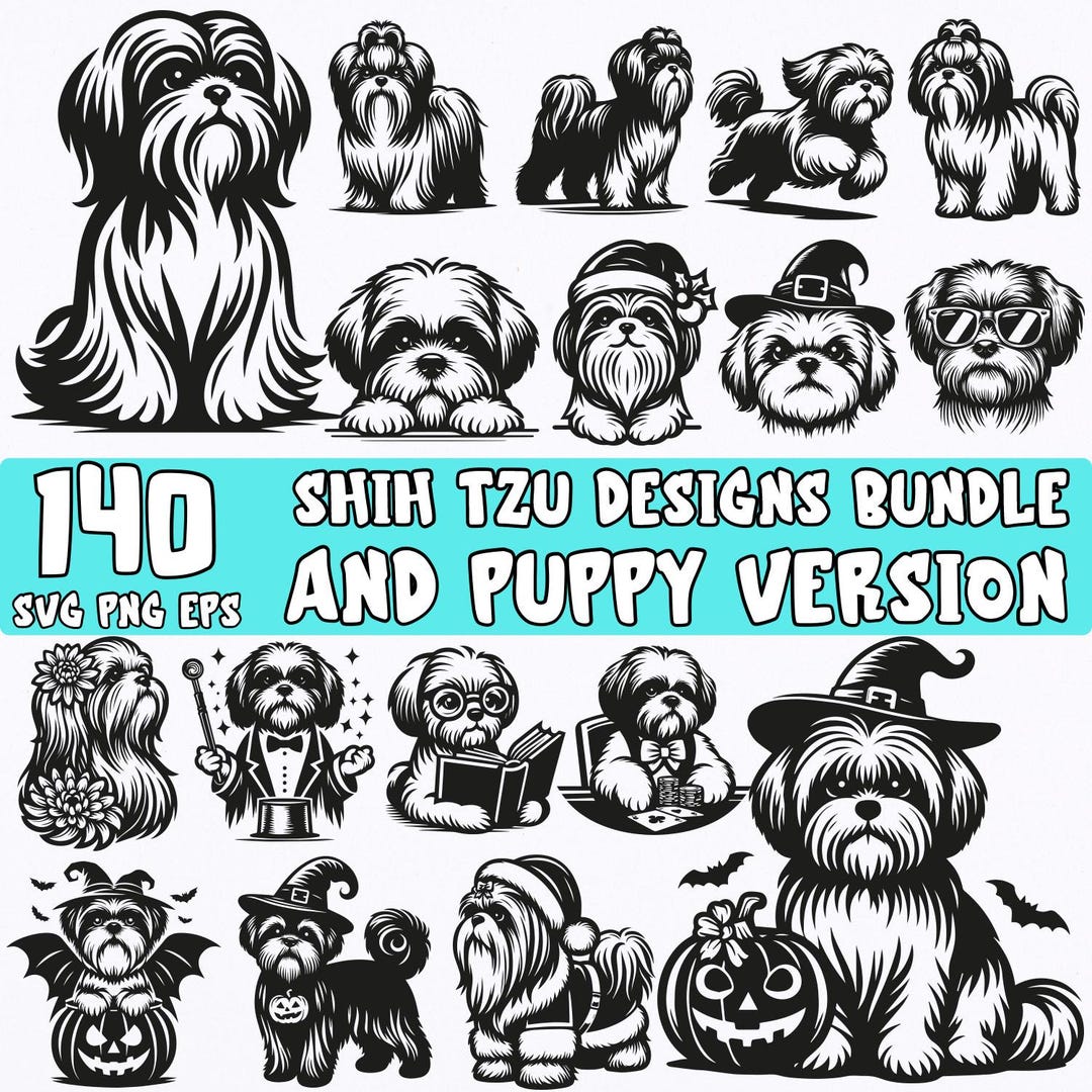 Shih Tzu SVG Bundle: Puppy Dog Clipart, Cricut & Sublimation (digital ...