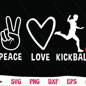 Kickball svg - peace love kickball cut file clipart instant digital download