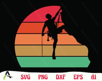 Retro rotsklimmen SVG: bergbeklimmer silhouet clipart (digitale download)