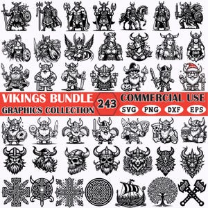 243 Viking SVG Bundle for Cricut and Sublimation | Norse Warrior Clipart | Viking Helmet Beard Axe Graphic Design Set