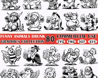 Funny Drunk Animals SVG Bundle: Hilarious Clipart for Cricut (Commercial Use