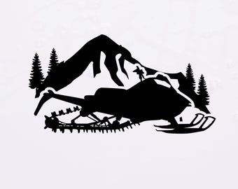 Schneemobil Berg Fotografie SVG Schnitt Datei für Cricut und Silhouette, Winter Abenteuer Landschaft Clipart Design