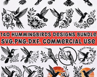 Hummingbirds SVG - for Cricut Silhouette | Hummingbird Clipart Floral Designs Commercial Use Cut Files