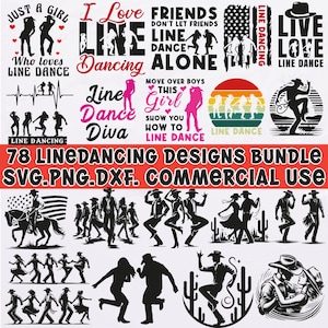 Line Dancing SVG Bundle, Country Western Dancing PNG DXF Files, Cowgirl Cowboy Silhouette Clipart, Digital Cut Files for Cricut