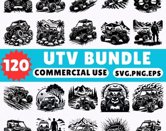 Paquete SVG de 120 UTV todoterreno, imágenes prediseñadas de vehículos todo terreno, lado a lado, descarga digital vectorial para calcomanías, camisetas, siluetas y Cricut